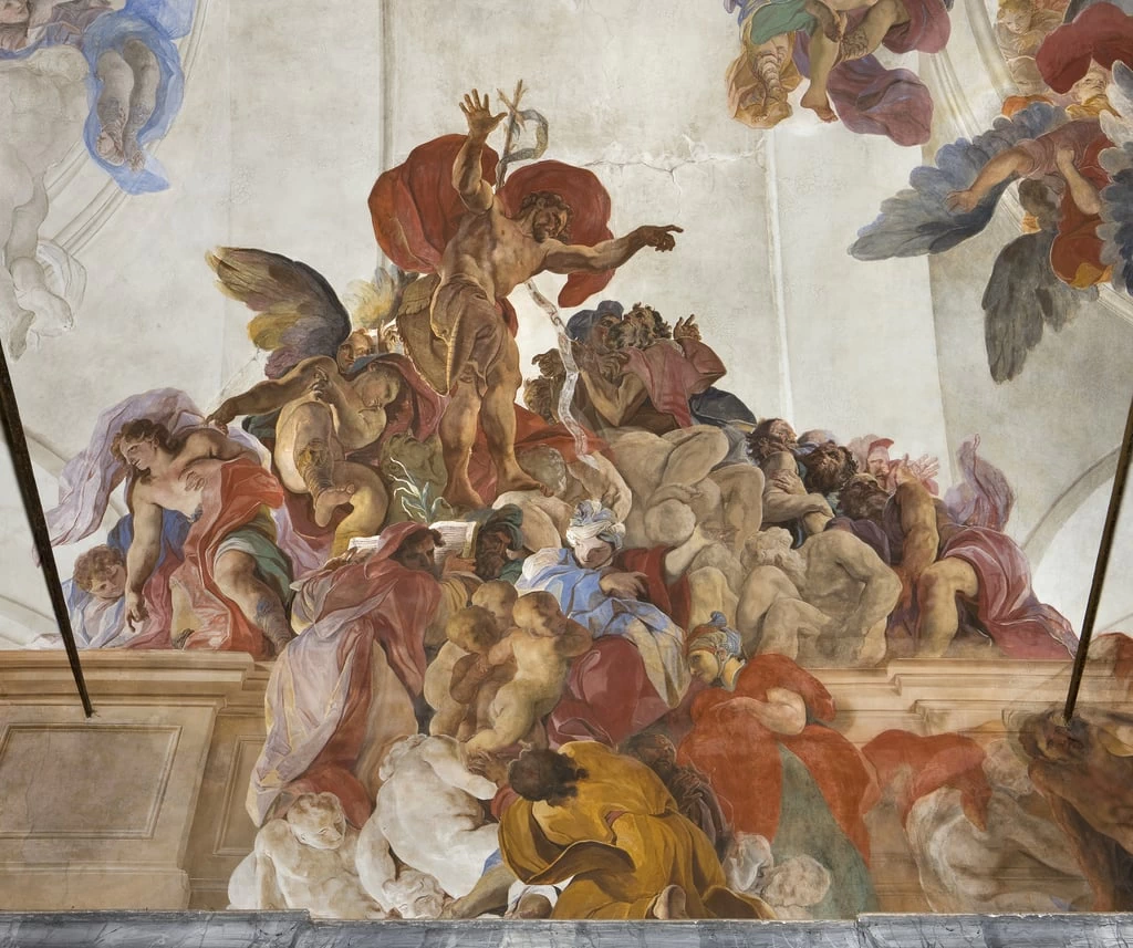  67-Paolo Pagani-Volta con affreschi-San Giovanni Battista predica con Angeli, Sibille e Profeti,-Chiesa di San Martino, Castello, Valsolda, Como 